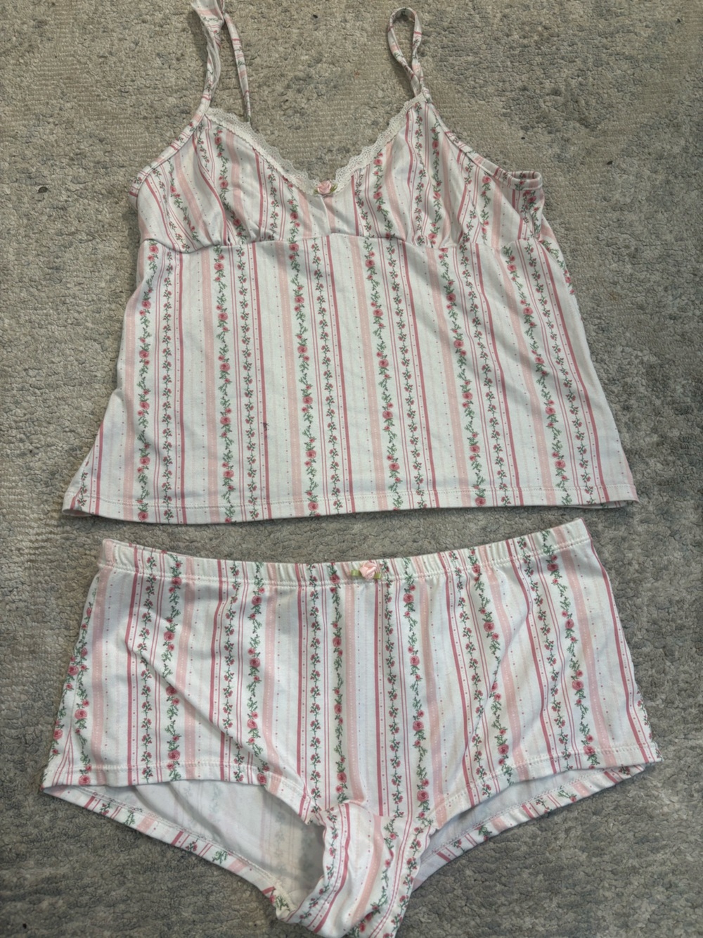 Sugar Pink and Green Floral Stripe Cami Pajama Set